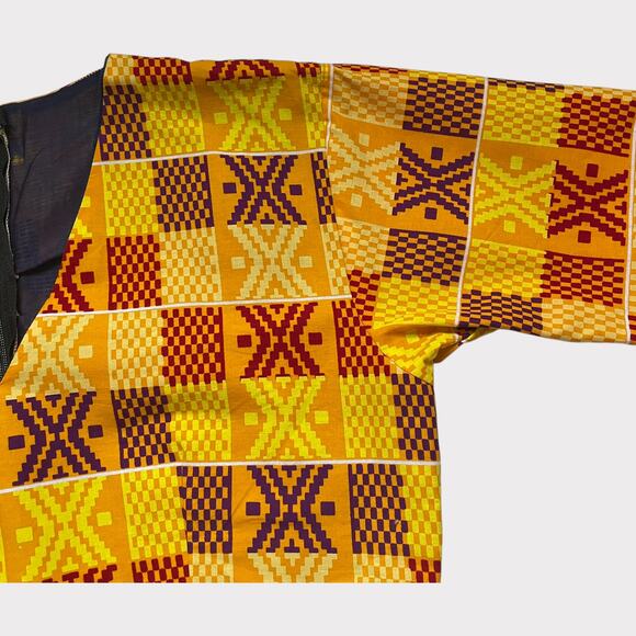 Mimmy Yeboah Two Piece Skirt Set V Neck Kente Print Yellow Size Medium - Picture 3 of 9